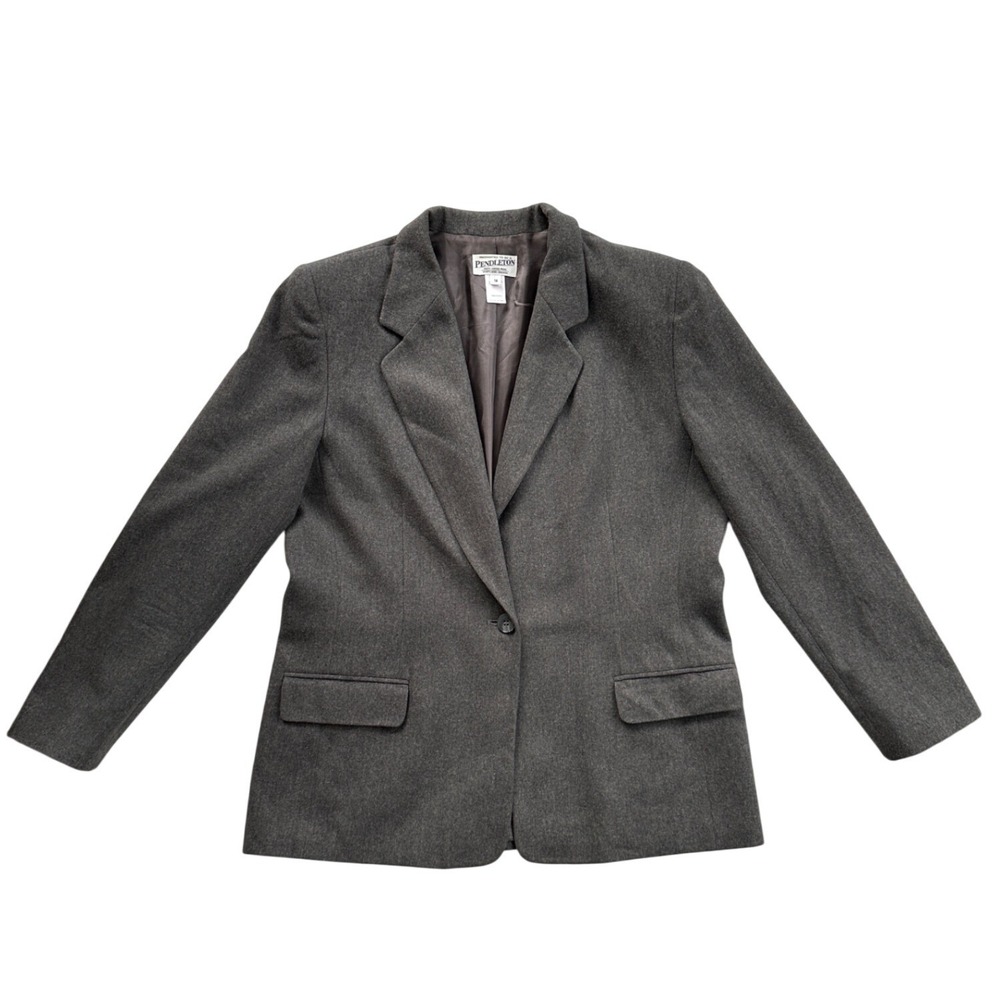 Pendleton Blazer Women 14 Gray Excellent 100% Virgin Wool Single Button Jacket